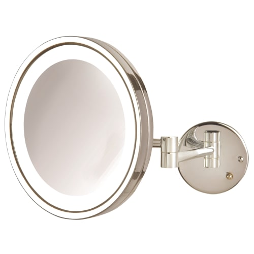 Jerdon® LED Halo Light® Wall Mount Mirror, 5x Magnification, 16" Ext, Chrome Finish